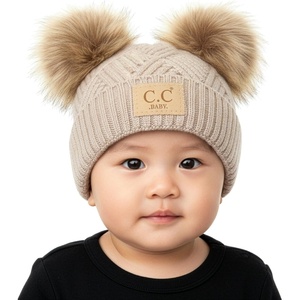 image:imageFunky Junque Double Pom Pom Baby Beanie  Newborn Girl Winter Hat 012 Months Cute Cozy Knit Infant Beanies for Cold WeatherBeige  Diagonal Basketweave Pattern  Double Pom Pom