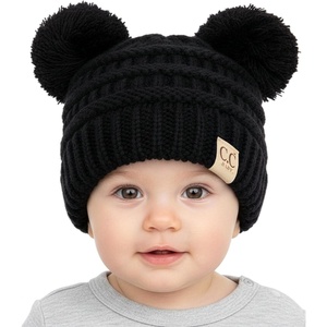 image:imageFunky Junque Double Pom Pom Baby Beanie  Newborn Girl Winter Hat 012 Months Cute Cozy Knit Infant Beanies for Cold WeatherBlack  Double Pom