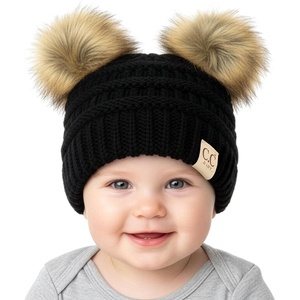 image:imageFunky Junque Double Pom Pom Baby Beanie  Newborn Girl Winter Hat 012 Months Cute Cozy Knit Infant Beanies for Cold WeatherBlack  Faux Fur Pom 2 Pom