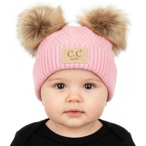 image:imageFunky Junque Double Pom Pom Baby Beanie  Newborn Girl Winter Hat 012 Months Cute Cozy Knit Infant Beanies for Cold WeatherDiagonal Basketweave Pattern  Pink 2 Pom