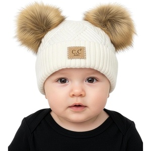 image:imageFunky Junque Double Pom Pom Baby Beanie  Newborn Girl Winter Hat 012 Months Cute Cozy Knit Infant Beanies for Cold WeatherDiagonal Basketweave Pattern  White Double Pom