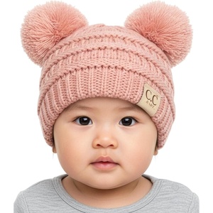 image:imageFunky Junque Double Pom Pom Baby Beanie  Newborn Girl Winter Hat 012 Months Cute Cozy Knit Infant Beanies for Cold WeatherIndi Pink  Double Pom