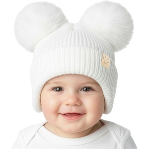 image:imageFunky Junque Double Pom Pom Baby Beanie  Newborn Girl Winter Hat 012 Months Cute Cozy Knit Infant Beanies for Cold WeatherIvory  Ear Flap W Double Faux Fur Pom