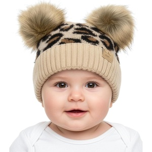 image:imageFunky Junque Double Pom Pom Baby Beanie  Newborn Girl Winter Hat 012 Months Cute Cozy Knit Infant Beanies for Cold WeatherLeopard  Beige Double Pom