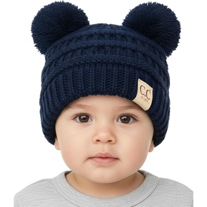 image:imageFunky Junque Double Pom Pom Baby Beanie  Newborn Girl Winter Hat 012 Months Cute Cozy Knit Infant Beanies for Cold WeatherNavy  Double Pom