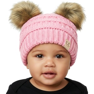 image:imageFunky Junque Double Pom Pom Baby Beanie  Newborn Girl Winter Hat 012 Months Cute Cozy Knit Infant Beanies for Cold WeatherPale Pink  Faux Fur Pom 2 Pom