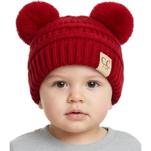 image:imageFunky Junque Double Pom Pom Baby Beanie  Newborn Girl Winter Hat 012 Months Cute Cozy Knit Infant Beanies for Cold WeatherRed  Double Pom