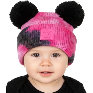 image:imageFunky Junque Double Pom Pom Baby Beanie  Newborn Girl Winter Hat 012 Months Cute Cozy Knit Infant Beanies for Cold WeatherTie Dye  BlackHot Pink  Double Pom