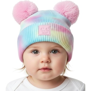 image:imageFunky Junque Double Pom Pom Baby Beanie  Newborn Girl Winter Hat 012 Months Cute Cozy Knit Infant Beanies for Cold WeatherTie Dye  Cotton Candy  Double Pom