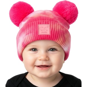 image:imageFunky Junque Double Pom Pom Baby Beanie  Newborn Girl Winter Hat 012 Months Cute Cozy Knit Infant Beanies for Cold WeatherTie Dye  FuschiaPink  Double Pom