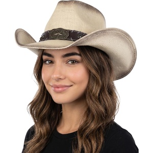 image:imageFunky Junque Embroidered Band Decorative Cowgirl Hat  Patriotic straw cowboy hat with breathable woven design stretchy fit and sun protection for rodeos festivals amp moreStar Buckle W Weaved Trim