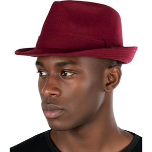 image:imageFunky Junque Fedora Hats for Men  Classic Wool Blend Trilby Dress Hat Short Brim Mens Fedoras for Formal amp Casual WearBurgundy
