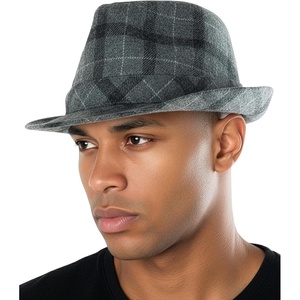 image:imageFunky Junque Fedora Hats for Men  Classic Wool Blend Trilby Dress Hat Short Brim Mens Fedoras for Formal amp Casual WearCheckered Light Grey