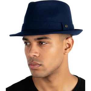 image:imageFunky Junque Fedora Hats for Men  Classic Wool Blend Trilby Dress Hat Short Brim Mens Fedoras for Formal amp Casual WearNavy