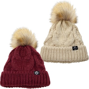 image:imageFunky Junque Fleece Lined Baby Beanie  Soft Cozy Cable Knit Winter Hat with Pom Pom for Infants 012 Months2 Pack Beige  Burgundy