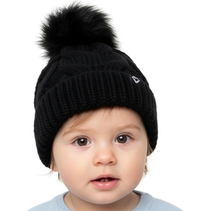 image:imageFunky Junque Fleece Lined Baby Beanie  Soft Cozy Cable Knit Winter Hat with Pom Pom for Infants 012 MonthsBlack