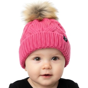 image:imageFunky Junque Fleece Lined Baby Beanie  Soft Cozy Cable Knit Winter Hat with Pom Pom for Infants 012 MonthsCandy Pink