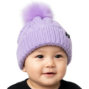 image:imageFunky Junque Fleece Lined Baby Beanie  Soft Cozy Cable Knit Winter Hat with Pom Pom for Infants 012 MonthsLavender
