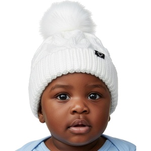 image:imageFunky Junque Fleece Lined Baby Beanie  Soft Cozy Cable Knit Winter Hat with Pom Pom for Infants 012 MonthsWhite