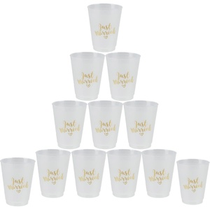image:imageFunky Junque Frost Flex Cups Margs and Matrimony Bachelorette Plastic Cups with Sayings 12 Pack 14oz12 Just Married Gold