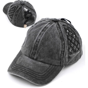 image:imageFunky Junque Girls Criss Cross Ponytail Baseball Cap Kids Messy Bun Hat  Lightweight mesh cap with criss cross elastic bands for camping playgrounds softball volleyball amp recessBasketweave Black