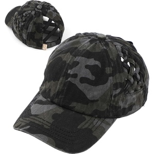 image:imageFunky Junque Girls Criss Cross Ponytail Baseball Cap Kids Messy Bun Hat  Lightweight mesh cap with criss cross elastic bands for camping playgrounds softball volleyball amp recessBasketweave Black Camo