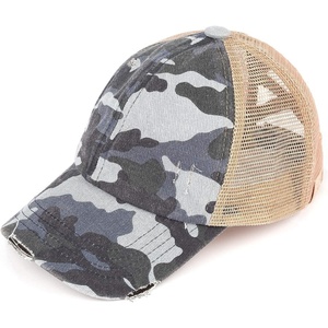 image:imageFunky Junque Girls Criss Cross Ponytail Baseball Cap Kids Messy Bun Hat  Lightweight mesh cap with criss cross elastic bands for camping playgrounds softball volleyball amp recessBlue Camo