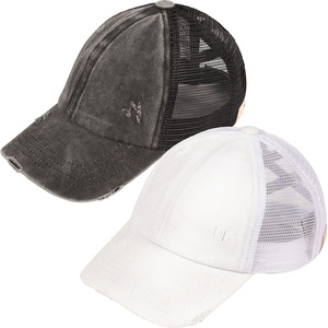 image:imageFunky Junque Girls Criss Cross Ponytail Baseball Cap Kids Messy Bun Hat  Lightweight mesh cap with criss cross elastic bands for camping playgrounds softball volleyball amp recess2 Pack Black  White