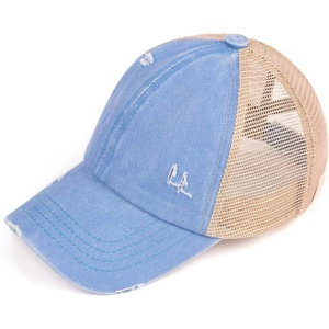 image:imageFunky Junque Girls Criss Cross Ponytail Baseball Cap Kids Messy Bun Hat  Lightweight mesh cap with criss cross elastic bands for camping playgrounds softball volleyball amp recessBlue Moon Washed