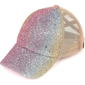 image:imageFunky Junque Girls Criss Cross Ponytail Baseball Cap Kids Messy Bun Hat  Lightweight mesh cap with criss cross elastic bands for camping playgrounds softball volleyball amp recessChunky Glitter Ombre  Mermaid Inspired Colors