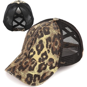 image:imageFunky Junque Girls Criss Cross Ponytail Baseball Cap Kids Messy Bun Hat  Lightweight mesh cap with criss cross elastic bands for camping playgrounds softball volleyball amp recessLeopard Washed