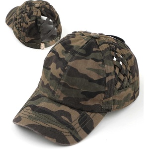 image:imageFunky Junque Girls Criss Cross Ponytail Baseball Cap Kids Messy Bun Hat  Lightweight mesh cap with criss cross elastic bands for camping playgrounds softball volleyball amp recessBasketweave Green Camo