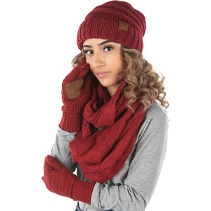 image:imageFunky Junque Hat Scarf Glove Set for Women  Matching Winter Set with Oversized Slouchy Beanie Infinity Scarf amp Cozy GlovesBurgundy