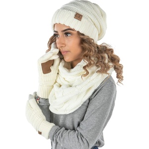 image:imageFunky Junque Hat Scarf Glove Set for Women  Matching Winter Set with Oversized Slouchy Beanie Infinity Scarf amp Cozy GlovesIvory
