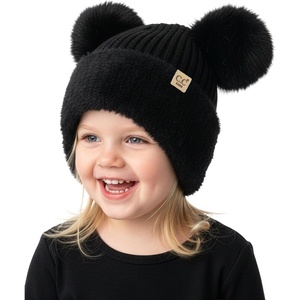 image:imageFunky Junque Kids Beanie with Earflaps Faux Fur Double Pom Pom Warm Winter Beanies for Girls Toddlers Children Ages 16Black