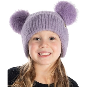 image:imageFunky Junque Kids Beanie with Earflaps Faux Fur Double Pom Pom Warm Winter Beanies for Girls Toddlers Children Ages 16Lavender