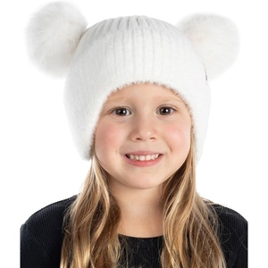image:imageFunky Junque Kids Beanie with Earflaps Faux Fur Double Pom Pom Warm Winter Beanies for Girls Toddlers Children Ages 16White