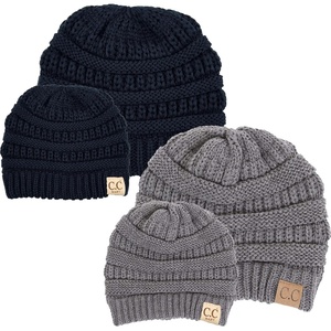 image:imageFunky Junque Mommy amp Me Beanie Set  Matching Knit Winter Hats for Baby Toddler Kids amp Moms Cute Family Beanies BundleAdult  Infant  Ribbed  2 Black  2 Heather Grey 4 Pack