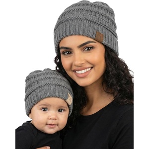 image:imageFunky Junque Mommy amp Me Beanie Set  Matching Knit Winter Hats for Baby Toddler Kids amp Moms Cute Family Beanies BundleAdult  Infant  Ribbed  Heather Grey 2 Pack