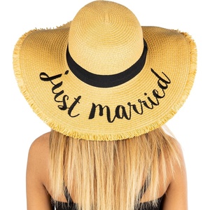image:imageFunky Junque Panama Sun Hat Wide Brim Packable Straw Beach Cap  Natural straw Panama hat with wide packable brim for beaches pools vacations travel amp beachwearA Just Married Fringe Edge