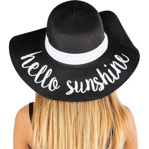 image:imageFunky Junque Panama Sun Hat Wide Brim Packable Straw Beach Cap  Natural straw Panama hat with wide packable brim for beaches pools vacations travel amp beachwearHello Sunshine Black