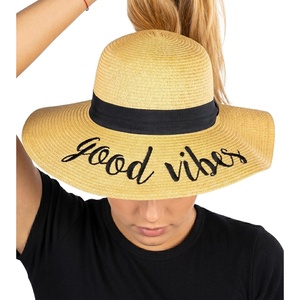 image:imageFunky Junque Paper Straw Sun Hat Packable Wide Brim Ponytail Hole  Lightweight paper sun hat with ponytail slot for the beach pool music festivals gardening amp boatingGood Vibes