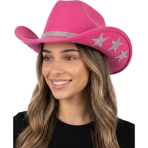 image:imageFunky Junque Rhinestone Cowboy Hat  Lightweight Sparkly Cowgirl Hat with Sun Protection Western Wear for WomenCandy Pink Felt W Stars  Rhinestone Trim