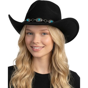 image:imageFunky Junque Rhinestone Cowboy Hat  Lightweight Sparkly Cowgirl Hat with Sun Protection Western Wear for WomenFelt W Turquoise Chainlink Trim  Black