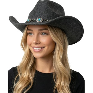 image:imageFunky Junque Rhinestone Cowboy Hat  Lightweight Sparkly Cowgirl Hat with Sun Protection Western Wear for WomenFelt W Turquoise Chainlink Trim Charcoal