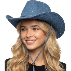 image:imageFunky Junque Rhinestone Cowgirl Hat for Women  Sparkling rhinestones adjustable chin strap and breathable comfort for concerts festivals rodeos amp vacationsRhinestone W Chin Strap  Denim