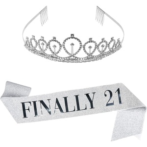 image:imageFunky Junque Rhinestone Tiara Crown Bridal Wedding Headband  Lightweight alloy tiara with sparkling rhinestones for weddings proms bachelorette parties amp bridal eventsSash Finally 21  Silver  Tiara Silver
