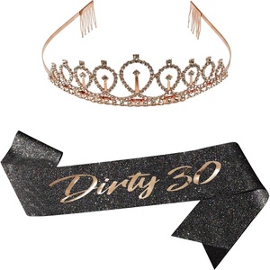 image:imageFunky Junque Rhinestone Tiara Crown Bridal Wedding Headband  Lightweight alloy tiara with sparkling rhinestones for weddings proms bachelorette parties amp bridal eventsSash Dirty 30  Black  Tiara Rose Gold