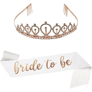 image:imageFunky Junque Rhinestone Tiara Crown Bridal Wedding Headband  Lightweight alloy tiara with sparkling rhinestones for weddings proms bachelorette parties amp bridal eventsSash Bride to Be  White  Tiara Rose Gold