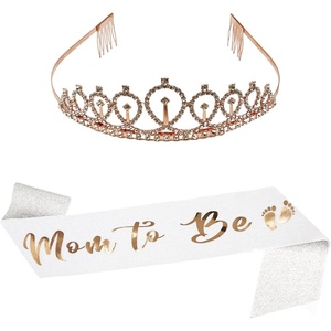 image:imageFunky Junque Rhinestone Tiara Crown Bridal Wedding Headband  Lightweight alloy tiara with sparkling rhinestones for weddings proms bachelorette parties amp bridal eventsSash Mom to Be  White  Tiara Rose Gold